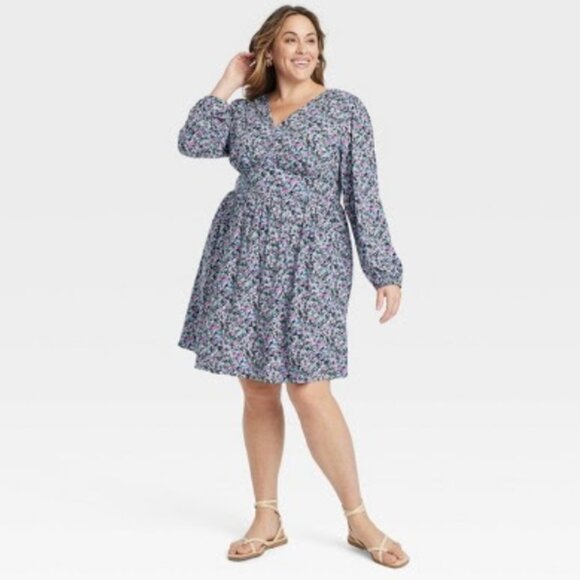 Ava & Viv/Target Balloon Long Sleeve Corset Dress - Purple Floral - Picture 1 of 5